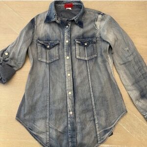 Red Tulips Denim-Look L/S Cowgirl Shirt Sz M